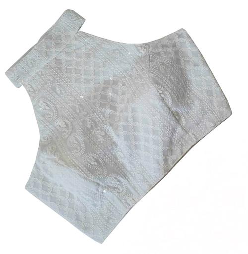 Hitarth Fashion Women's Lakhnavi Style Heavy Schiffli Work Embroidery Blouse with Halter Neck White