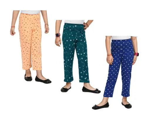 IndiWeaves Girls Printed Cotton Regular Fit Pyjamas Lower (Pack of 3)