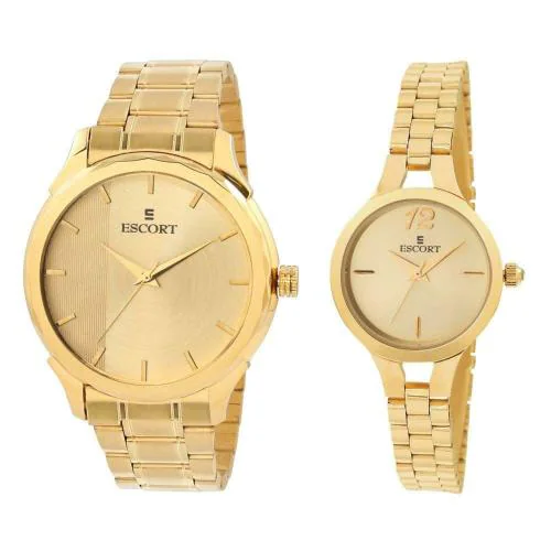 Escort Analog Gold Dial With Gold Strap Watch For Men & Women (E 2500-7178-7091 GM)