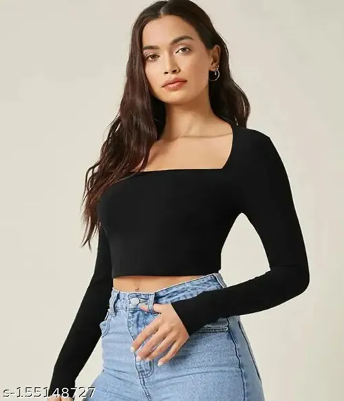 FOOTPAID Women's Crop Top Long Sleeve-20-Size-XL-Colour-Black