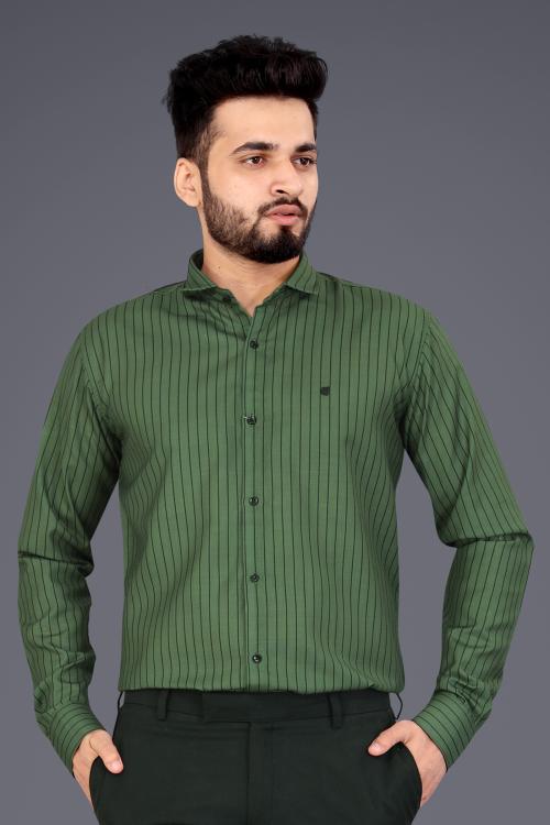 GETCHI Dark Green Cotton Blend Lining Print Causal Shirt