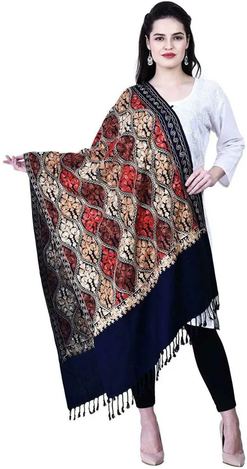 BRAID N CORD Women Multicolor Embroidered Pashmina Shawl (XL)