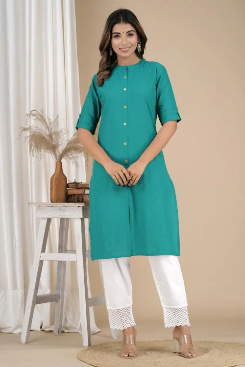 CANVIR Women's Cotton Solid Straight Salwar Suit with Pant Set