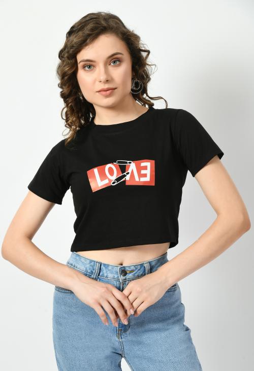 Legit Affair Girls and Women Western Cotton Short Sleeves,Casual Black Top