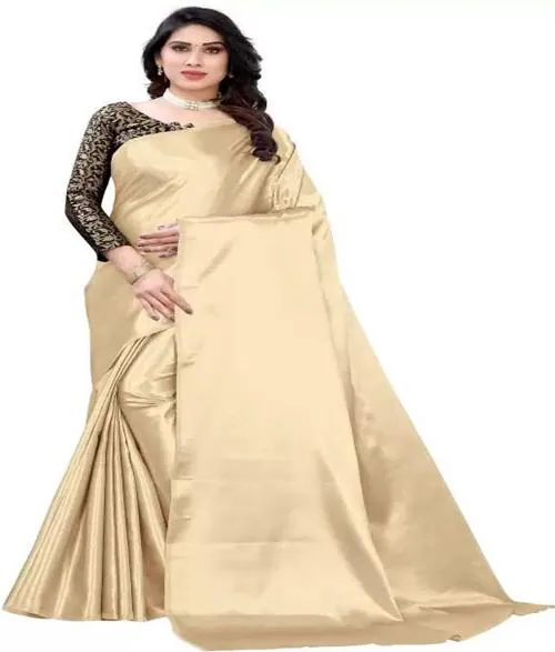 Aruna Sarees Solid/Plain Bollywood Satin Saree (Gold)