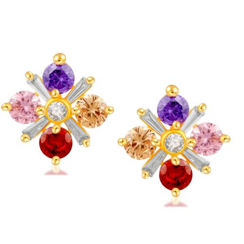 Vshine Tic-Tac-Toe Multicolor Stone Shaped American Diamond Studded Earring Gold Plated Stylish Fancy Latest Design Collection Fashion Jewellery for Women, Girls