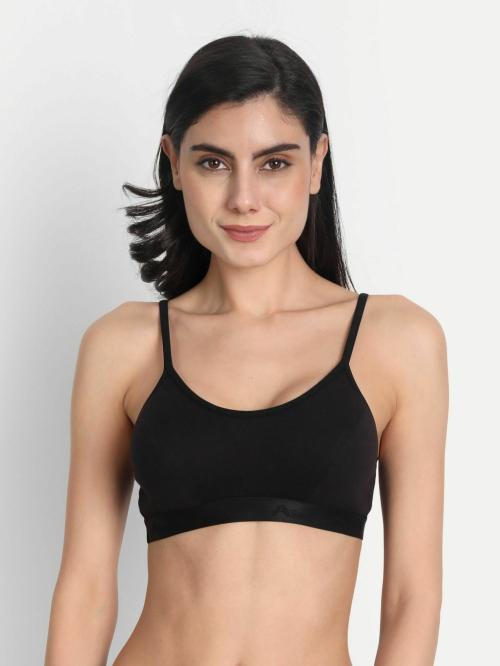 Aimly Women's Cotton Black Non-Padded Non-Wired Sports Bra