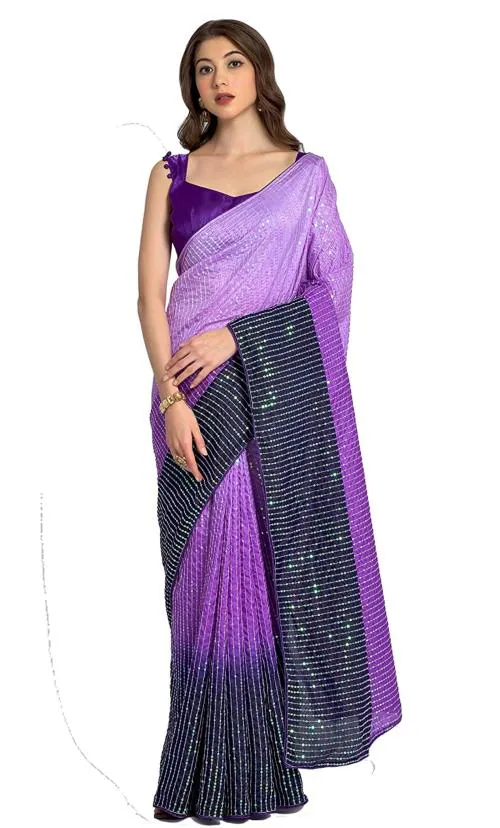 Thishma Women Purple Vichitra Silk Saree with Banglori Unstitch Blouse Piece