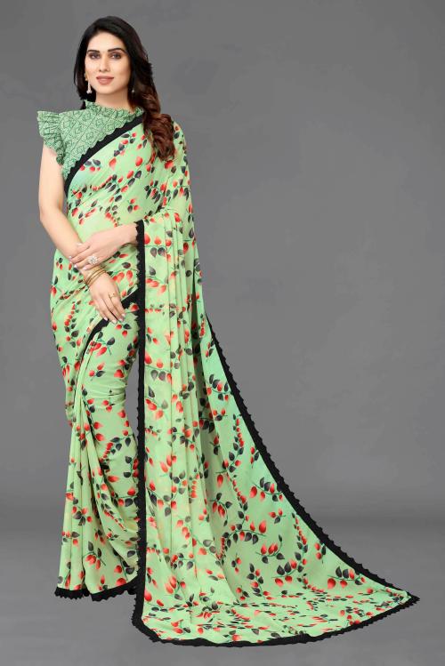 sareya veela Daily Wear Women Light Green Floral Print Georgette Sarees