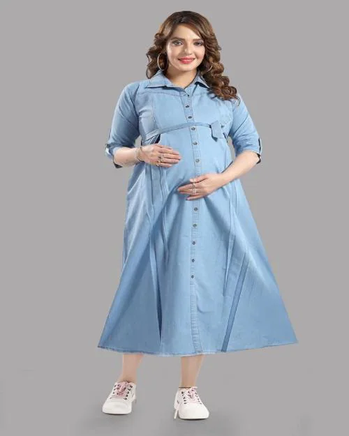 MOMTOUCH MATERNITY Denim Solid Maternity Dress