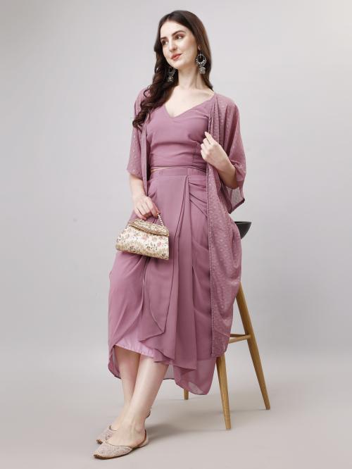 Shree Sheetal Fashion & Art Women's Embellished Blouse And Skirt With Shrug(PURPLE).