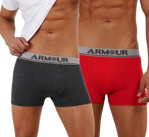 Armour Underwear Men's Trunk-Stretch Cotton-2 Combo(Medium-Red & Grey)