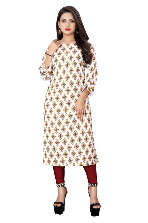 SHEChoice FAB Printed Cotton Kurta for Men & Women | Comfortable & Breathable Fabric | Traditional Design with Modern Print | Perfect for Casual & Festive Occasions | Available in Various Sizes & Colors-(White)-XL