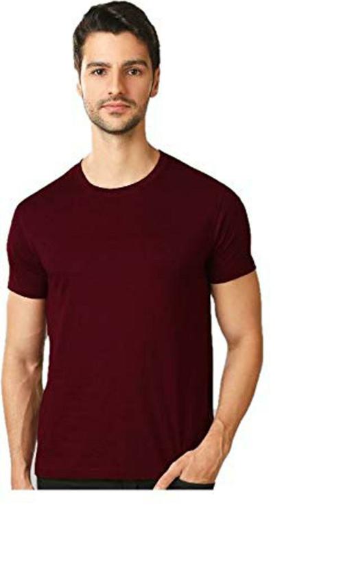 aallookart Men Maroon Solid Cotton Round Neck T-shirt (M)