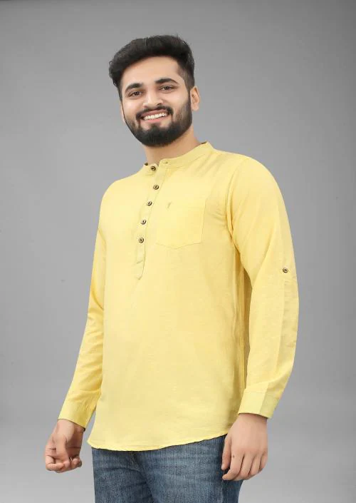 Buy FILOSE JEANS Mens Wear Pure Cotton Yellow Color Short Kurta Online