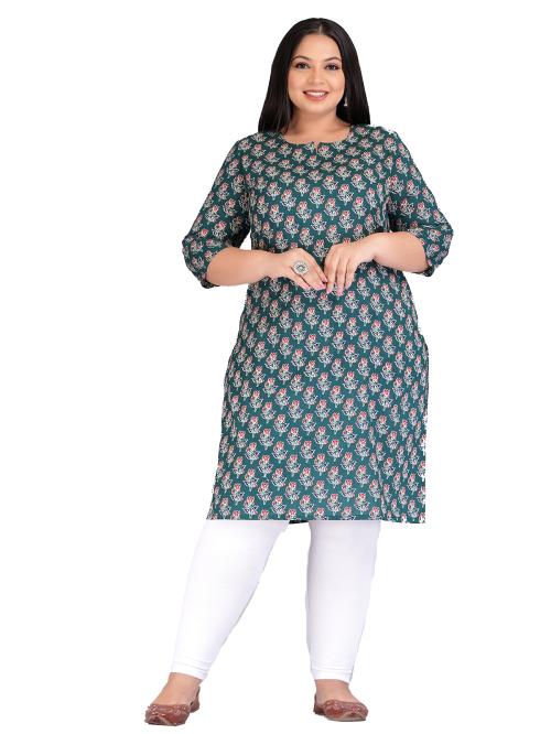 WOOMANYA Women Cotton Plus Size A Line Floral Printed Kurta