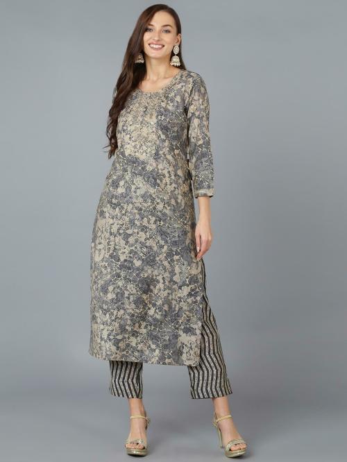 Vaamsi Women's Silk Blend Embroidered Abstract Printed Kurta