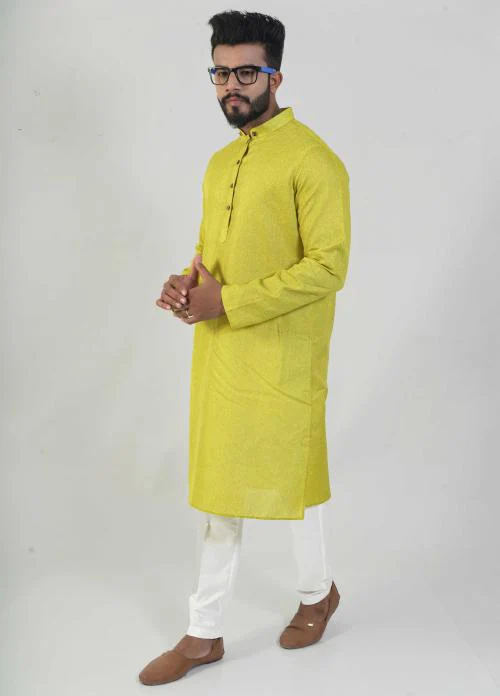 LABHOOSHA Men Self Design Pure Cotton Kurta (Yellow)