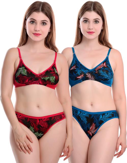 Women Cotton Bra Panty Set for Lingerie Set ( Pack of 2 ) ( Color : Red,Blue )