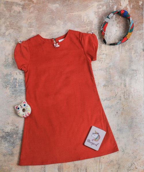 Vuja De Kids Girls Corduroy Dress Frock For Winter Wear