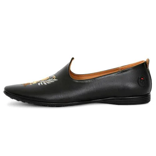 Big Boon Mens Embroidered Mojari Shoes (Black)