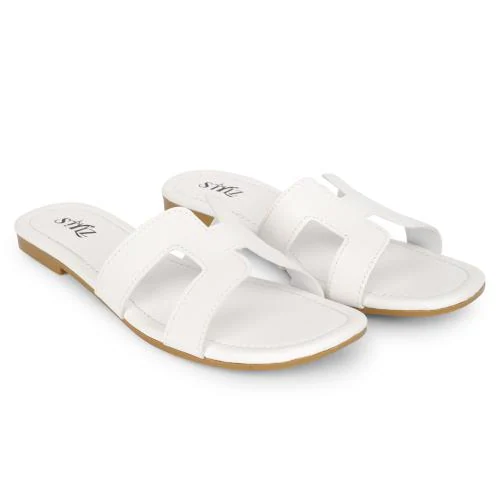 STYLZINDIA Women's Alibi Sandal Open Toe Flat - White - 2