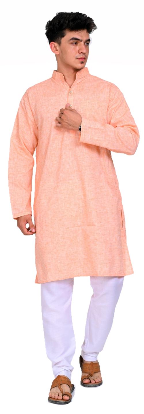 Voniry Men Cotton Light Orange Kurta Pajama -L