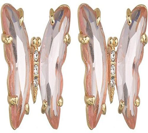 ARZONAI Shiny Pink Color Glass Butterfly Stud Earrings Clear Crystal For Girls Gift Metal Stud Earring