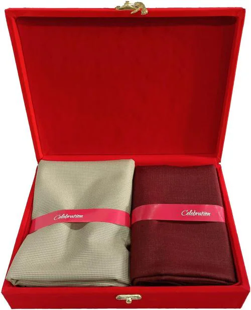 Arvind Men Maroon Solid Cotton Shirt And Trouser Fabric