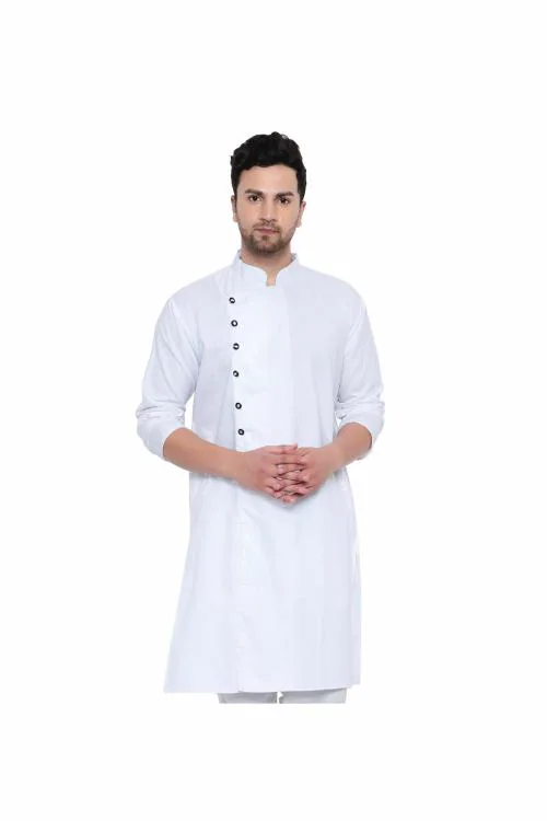 RYLEN Men's White Stylish Kurta, Designer Kurta, Pure Cotton Kurta For Men