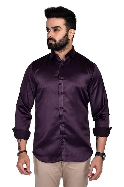 Selyem Satin Men Purple Casual Shirt Purple XL