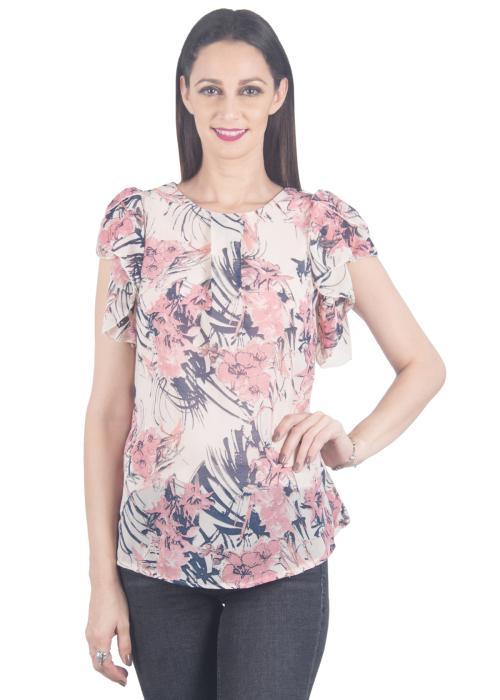 Gaurgeous Party Short Sleeve Floral Print Women Multicolor Top