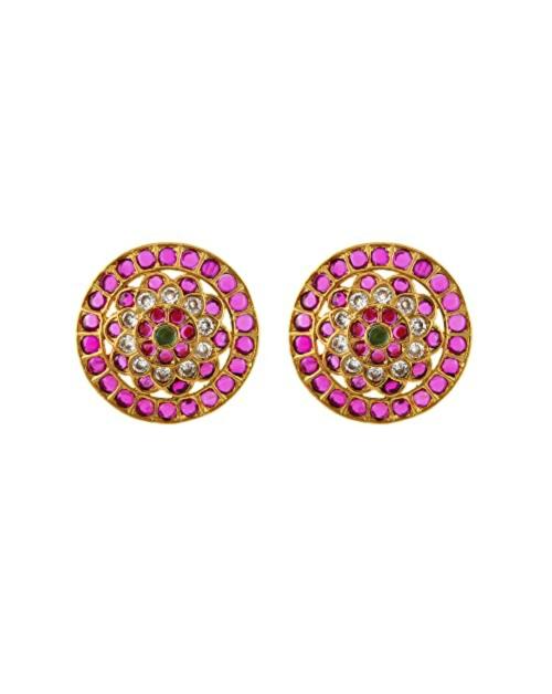 Ishhaara Gold Wedding Earrings Original Kempu Floral Stud For Women And Girls I ISH-TJ13