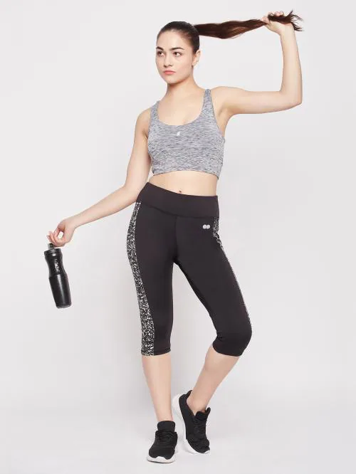 Clovia Women's Black Solid Poly-Spandex Capri