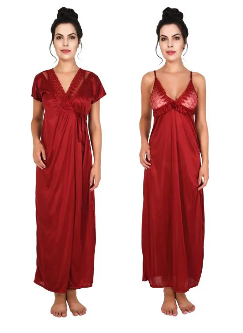 Buy Keoti Women Satin Nighty/Robe/Honeymoon wear - Pack of 2 (1 Robe, 1 ...