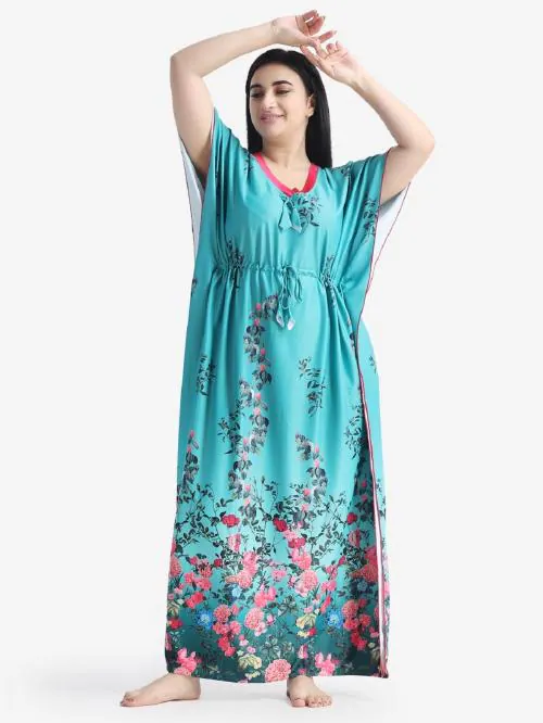 Night Keys Digital Print Kaftan Cotton Women Nighties & Night dress Sleepwear Green(Free Size)