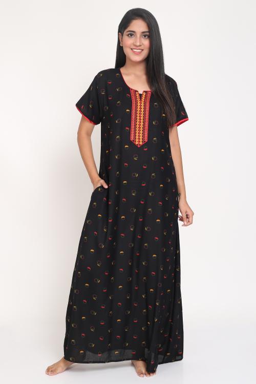 Girls and Moms Women Nighty (Black)