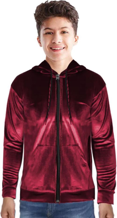 Jugular Boys Maroon Solid Velvet Casual Jacket