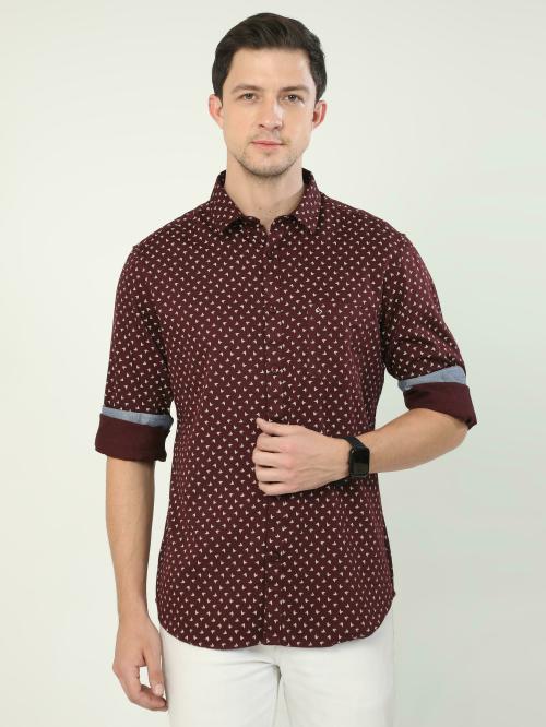 Classic Polo Men Burgundy Printed Pure Cotton Shirt