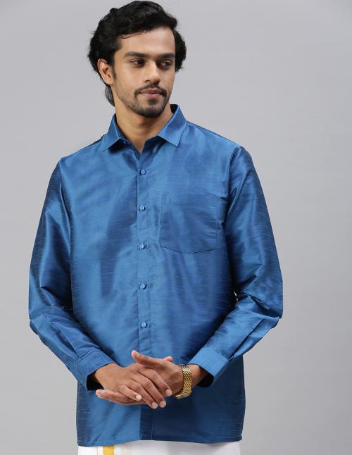 RAMRAJ Men's Blue Solid Polyester Full-length Sleeve Shirt - JioMart