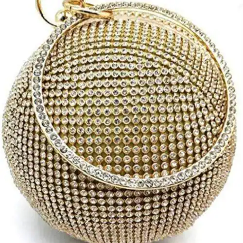 Tooba Handicraft Diamond Gold Ball Synthetic Women Designer Clutch Bag With Chain Strap