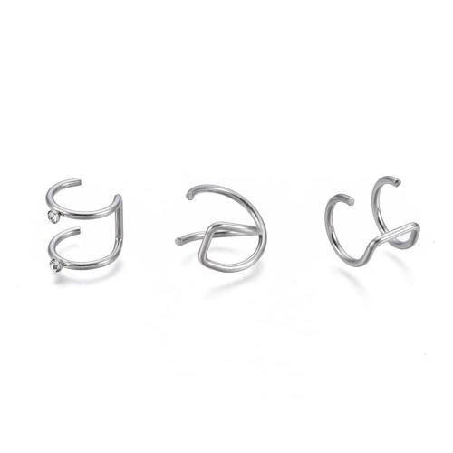 Via Mazzini Stainless Steel Clip-On No Piercing Fake Ear Cuff Earring For Womens (Pack Of 3)