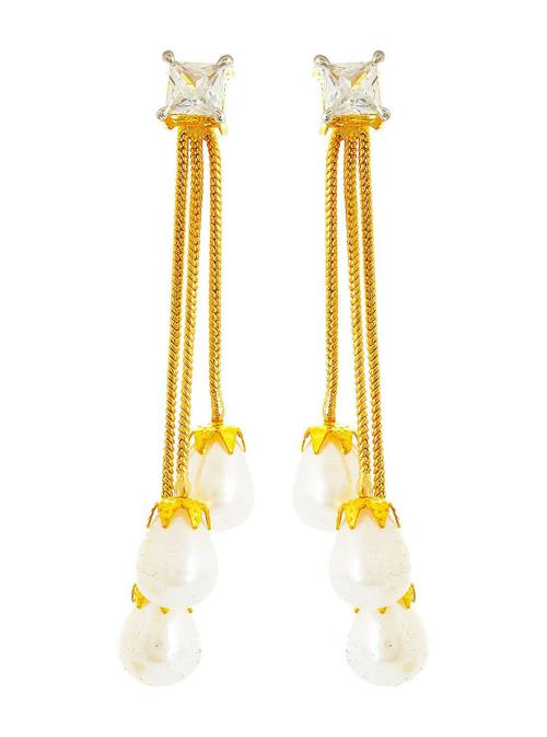 Ratnavali Jewels American Diamond Brass Dangler Drop Earrings Multicolor for Women, Girls