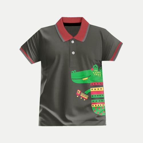Rad Prix Boys Dark Green Polo T-Shirt with Cartoon print