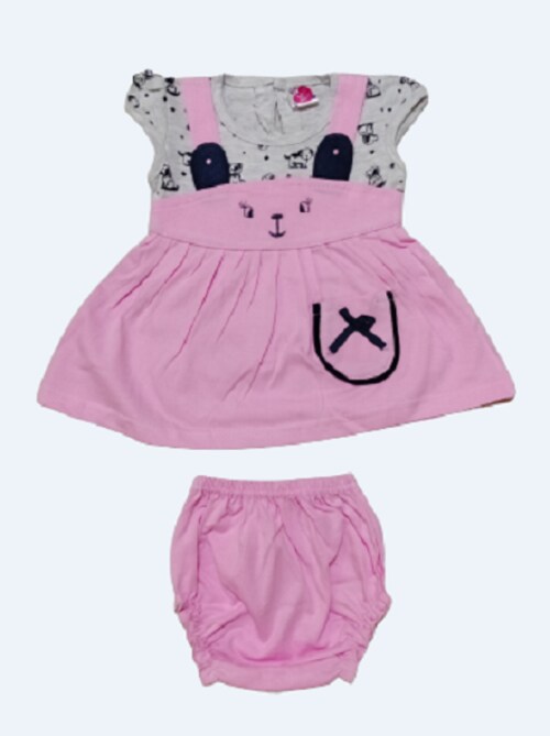 Pure Cotton Stylish Baby Frock with Panty(Face)