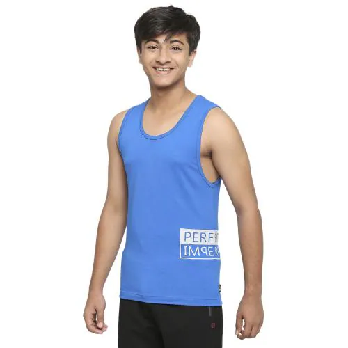 Frenchie U19 Cotton Vest | Sleeveless Broadshoulder Cotton Lycra Innerwear For Teenagers | Gym Vest/Tank Top/Sporty/Innerwear for Boys (Blue)