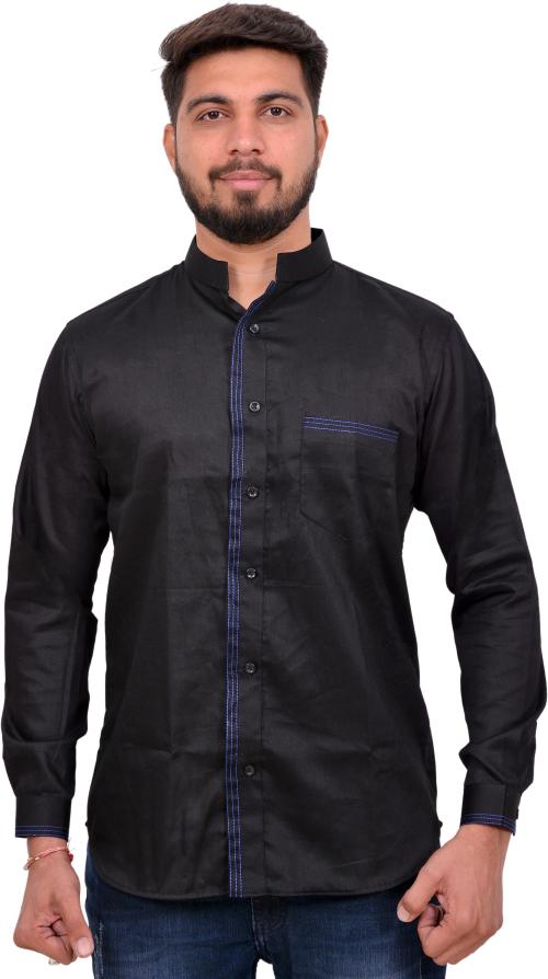 PP SHIRTS Men Black Printed Cotton Blend Casual Shirt (L)