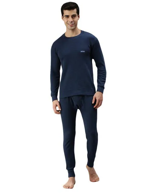 Lux Blaze Men's Blue Solid Cotton Blend Thermal Set