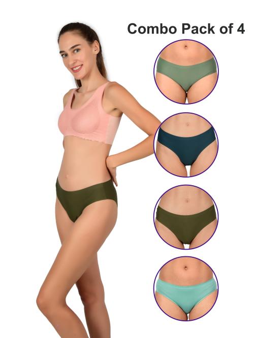 bare dezire Cotton Seamless Comfy Hipster Panties For Women | Designed For Unparalleled Luxury And Style - Khaki, Bayleaf, Dark Grey & Ash (Free)