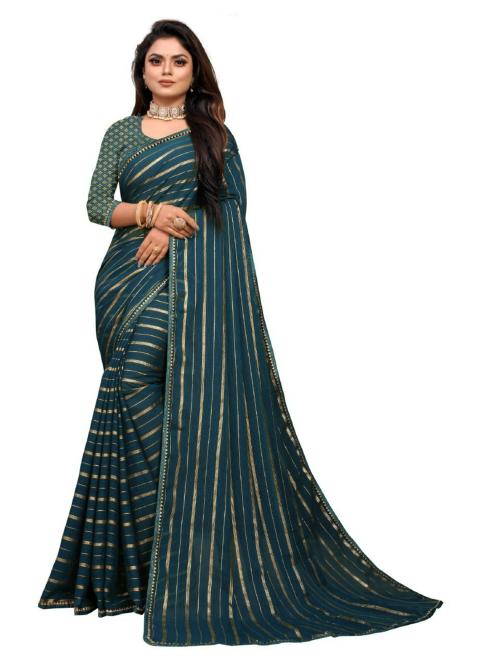 WOMEN'S CASUAL GEORGETTE SAREE WITH BROCADE FABRIC BLOUSE (FIROZI)
